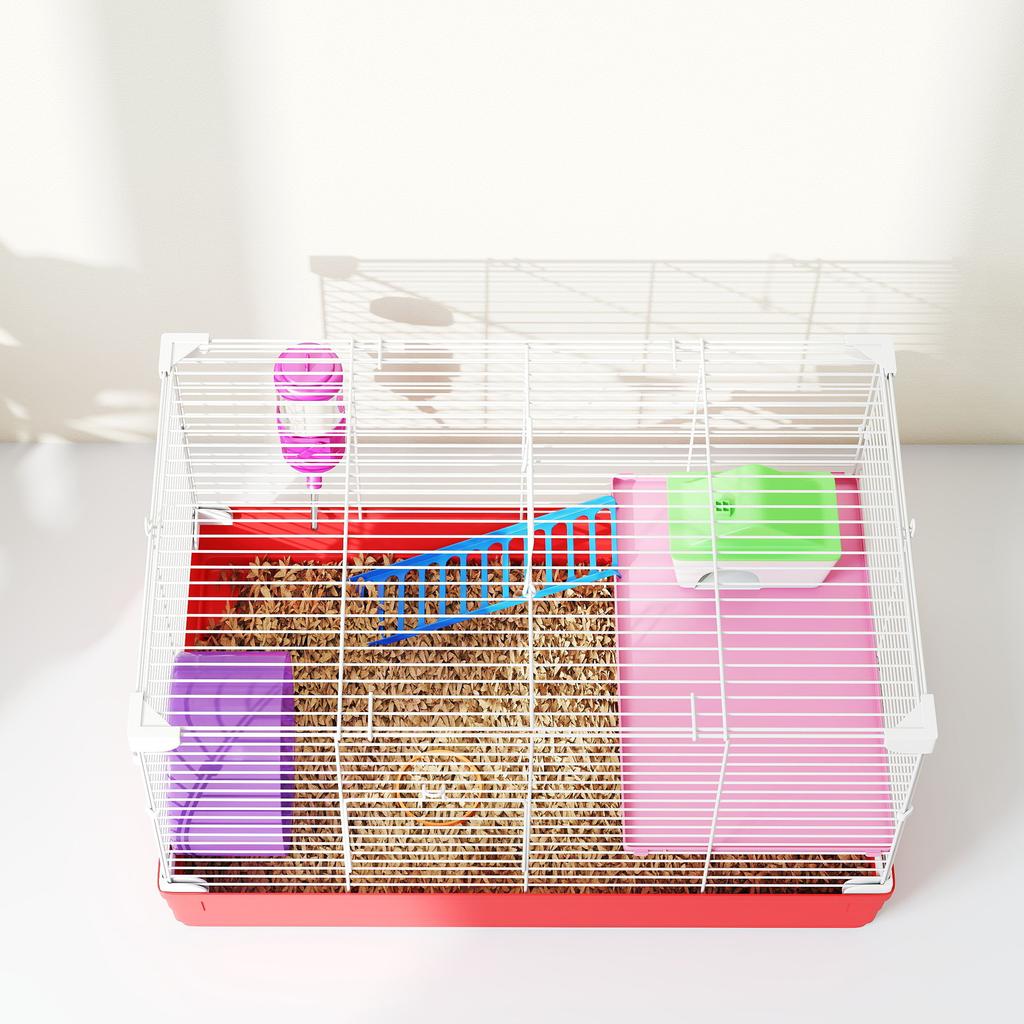 2-Tier Metal and PP Hamster Cage with House, Water Tank and Wheel, 47x30x27 Cm