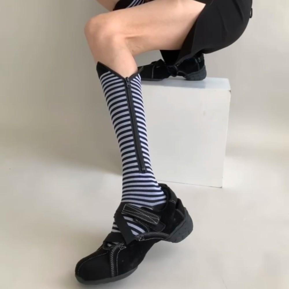 Fashion Stripe Pressure Socks Breathable Elastic Compress Zipper Socks Hosiery Comfortable Cycling Sports Socks Outdoor Exercise