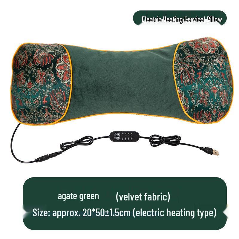 Mugwort Electric Heating Neck Pillow - Removable Cervical Support In Coarse Cloth