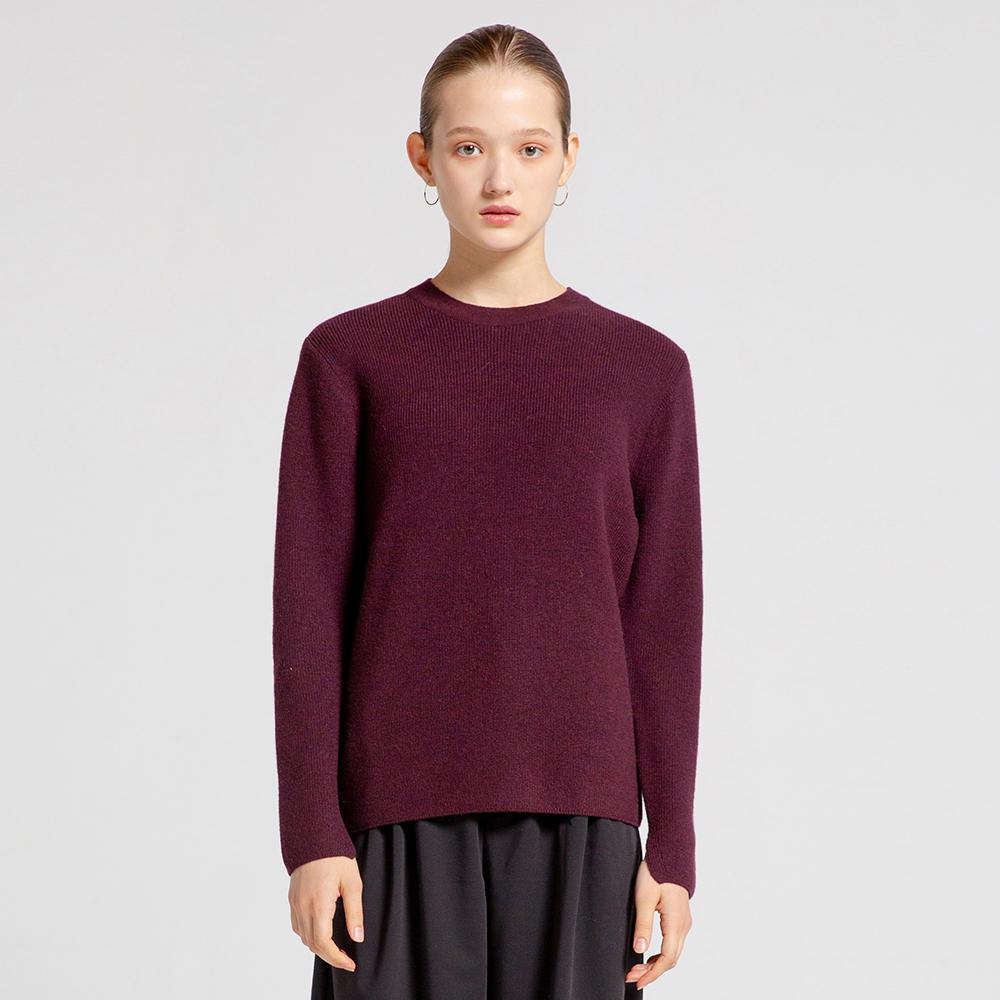 Via Bon De Via 100% Wool Soft Round Neck (Wine) Deep Red/L