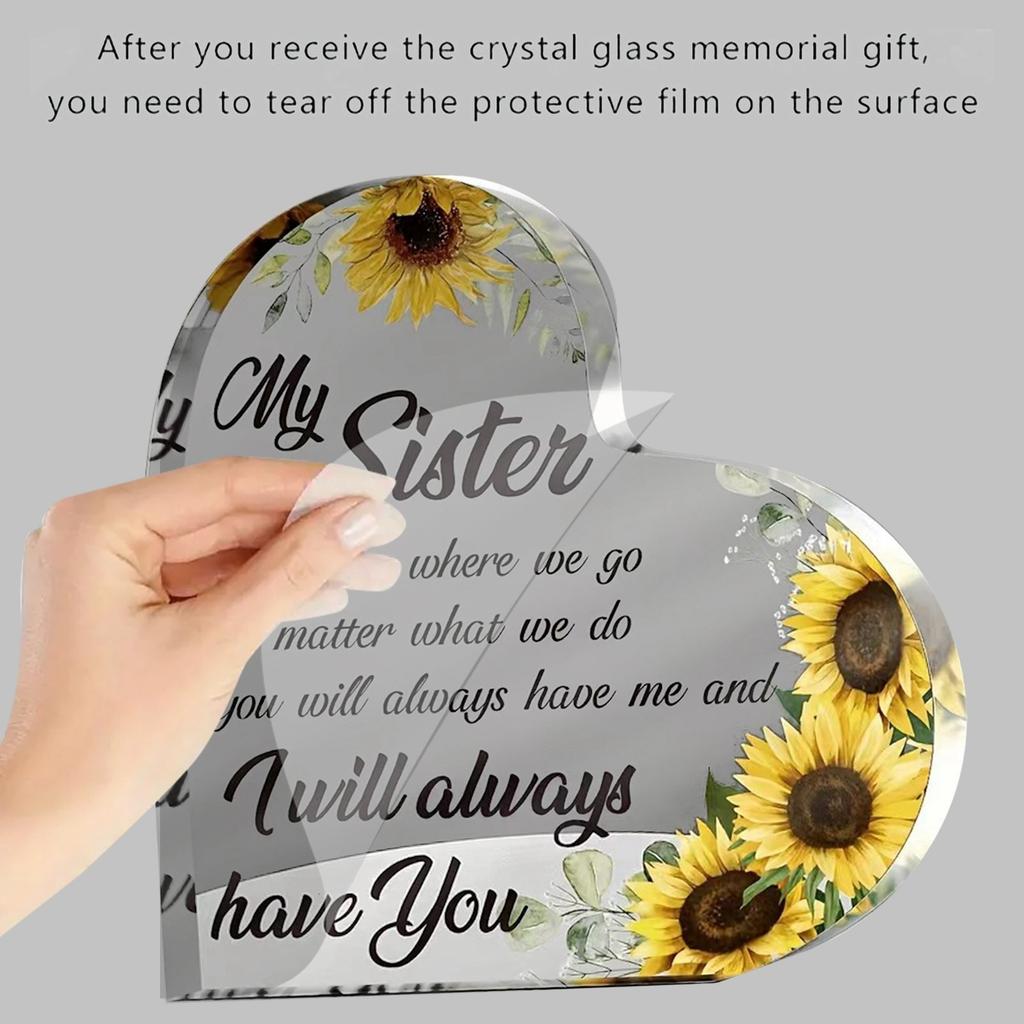 Mother'S Day Gift Heart Shaped Acrylic Sunflower Gift Ornaments Transparent Acrylic Heart Plaque Acrylic Decoration Supplies