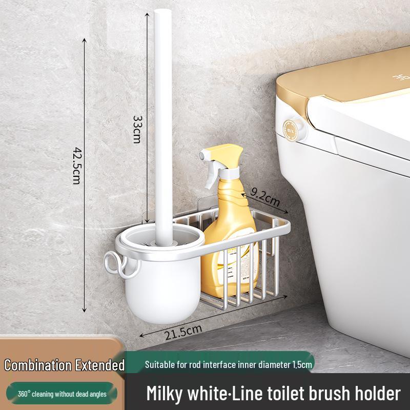 Wall-Mounted Soft Bristle Toilet Cleaning Set with Long Handle and Storage Rack