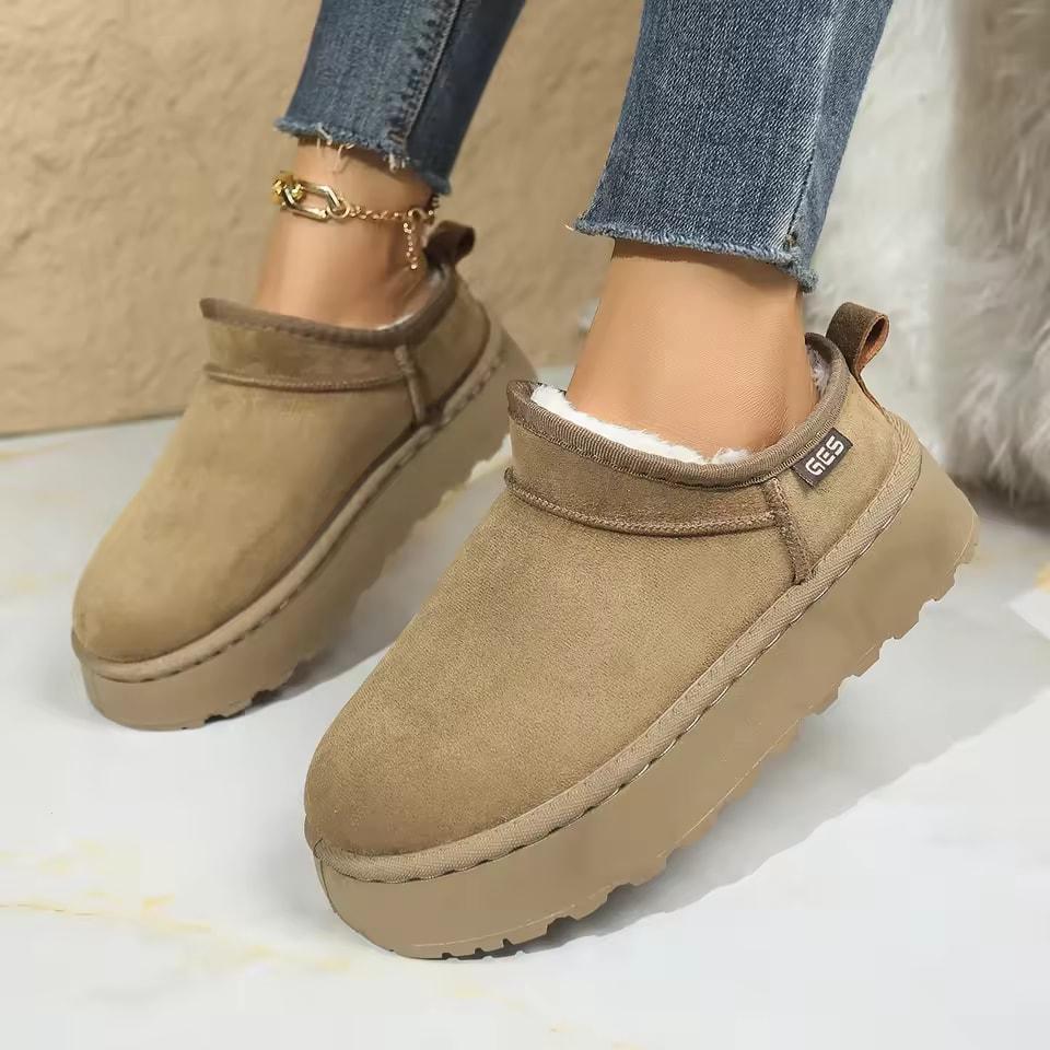 Snow Boots for Women Winter Cashmere Warm Thick Soles Without Heel-covered Hair Half Slipper Cotton Shoes for Women