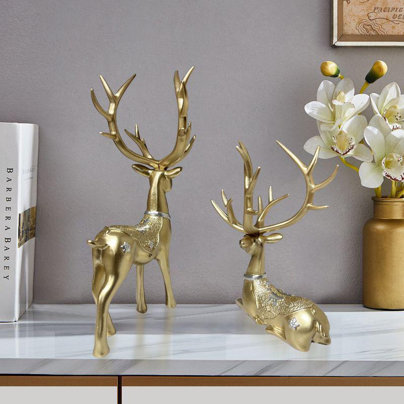 Luxurious Golden Deer Wine Cabinet Ornaments - Elegant Elk Decorations for Living Room, Bedroom, or Entrance Hall.