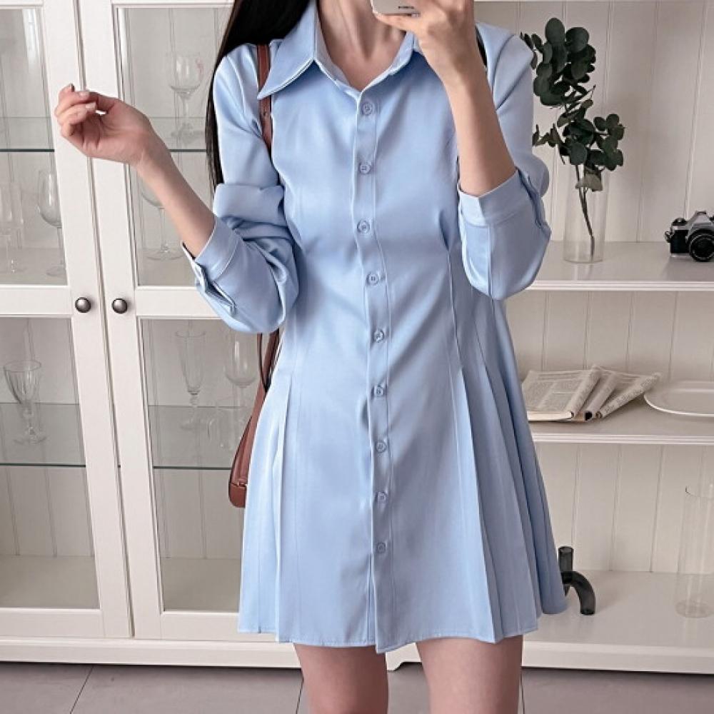 New Arrivals Open Run Princess Line Slim Fit Pleated Long Shirt Dress