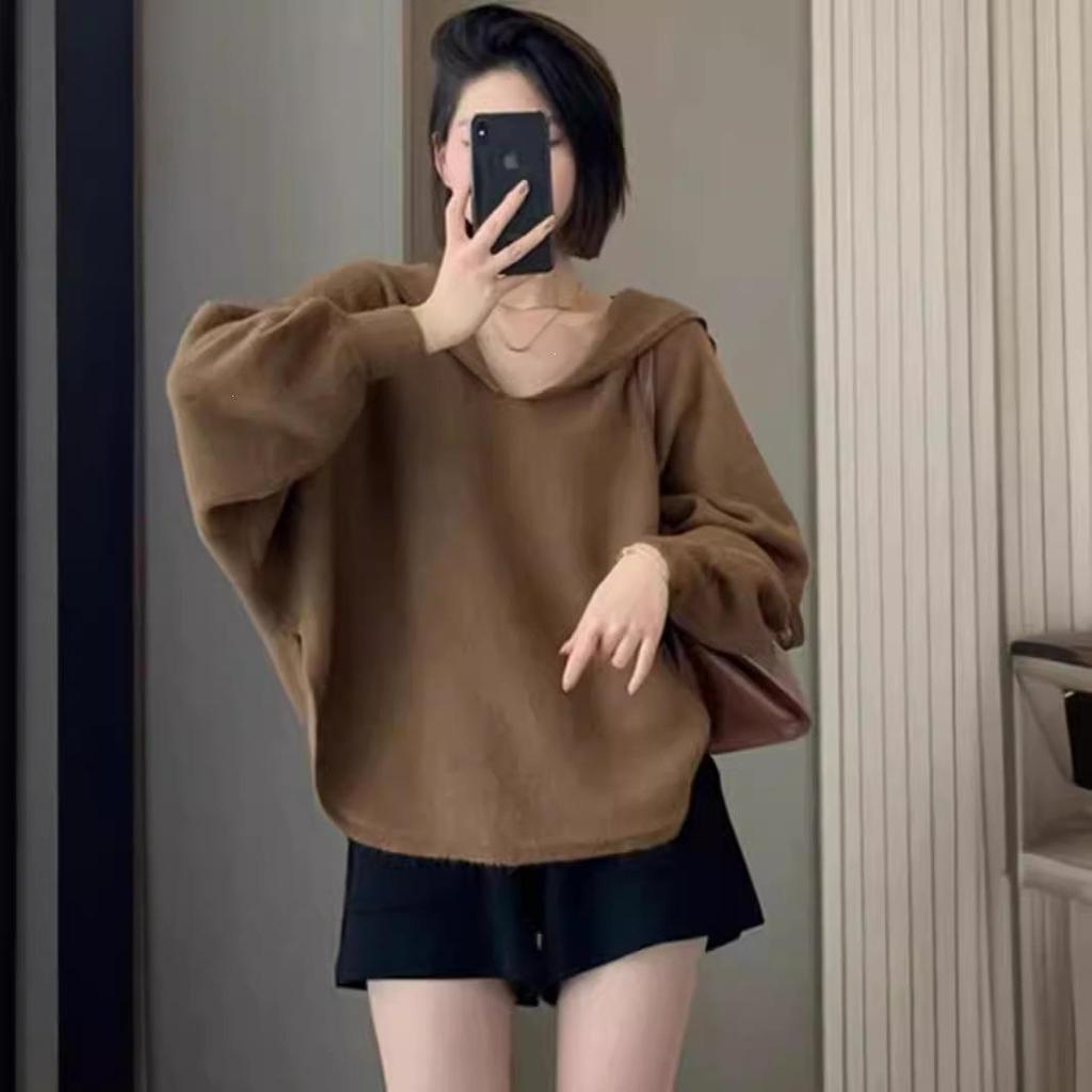 Women's Batwing Sailor Collar Pullover Sweater - Solid Color Knit Top for Autumn