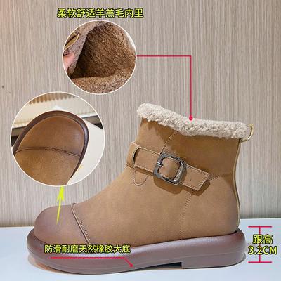 Retro Snow Boots Women's Winter New Women's Low-heeled Short Boots Fleece Warm Women's Boots Casual Versatile Boots
