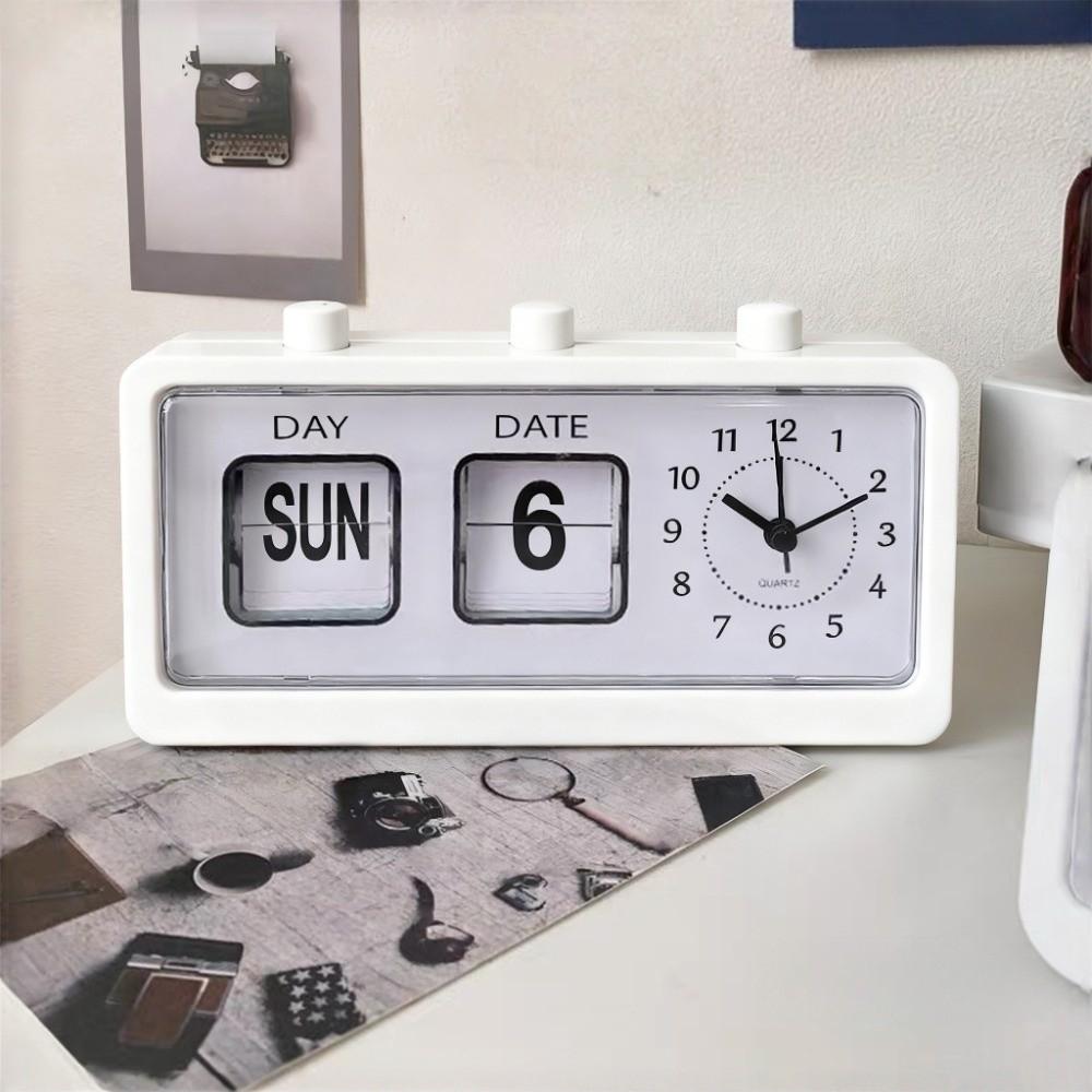 Date Week Manual Page-flipping Calendar Clock Electronic Table Clock Mechanical Alarm Clock  School