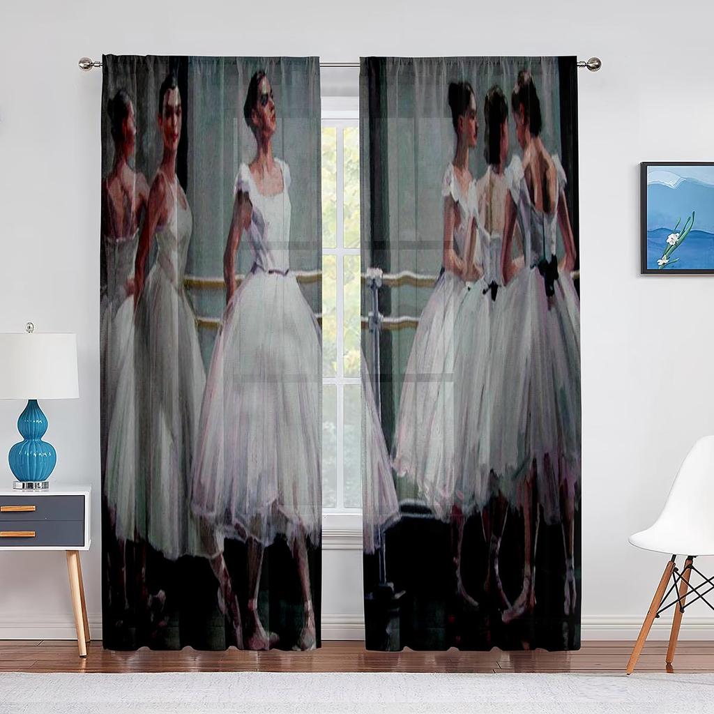 Retro Ballerina Dancing Classic Performance Tulle Curtain for Living Room Decoration Chiffon Sheer Voile Kitchen Bedroom Curtain