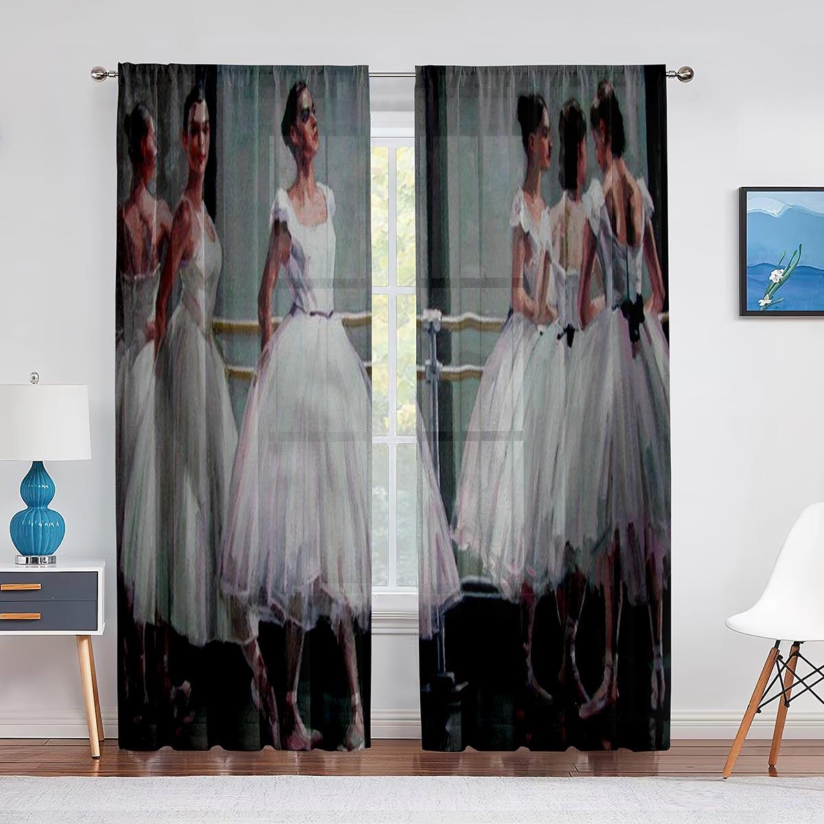 

Ретро балерина танцует классическая тюлевая занавеска для украшения гостиной шифоновая прозрачная вуаль занавеска для кухни и спальни 1 PCS W100XH250cm&Grommet Top