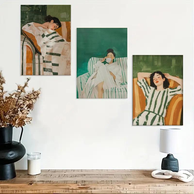 

1pc Vintage Abstract Female Portrait Oil Painting Print Modern Art Home Living Room Bedroom Bathroom Canvas Wall Art Decor 20x30cm
