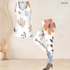 Women Plus Size Floral Printed Two Piece Set Scoop Neck Sleeveless Longline Tank Top Fitted Pants
