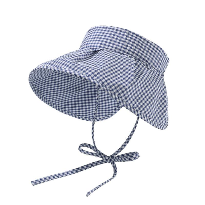 Butterfly knot checkered fisherman hat for women in summer Han Xiaoqing's new travel sun hat large brim sun protection basin hat