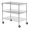 Kitchen Utility Cart, 3 Tier Heavy Duty Adjustable Wire Storage Rack, Commercial Steel Rolling Service Trolley On Wheels, Work Table with Handle Bar,
