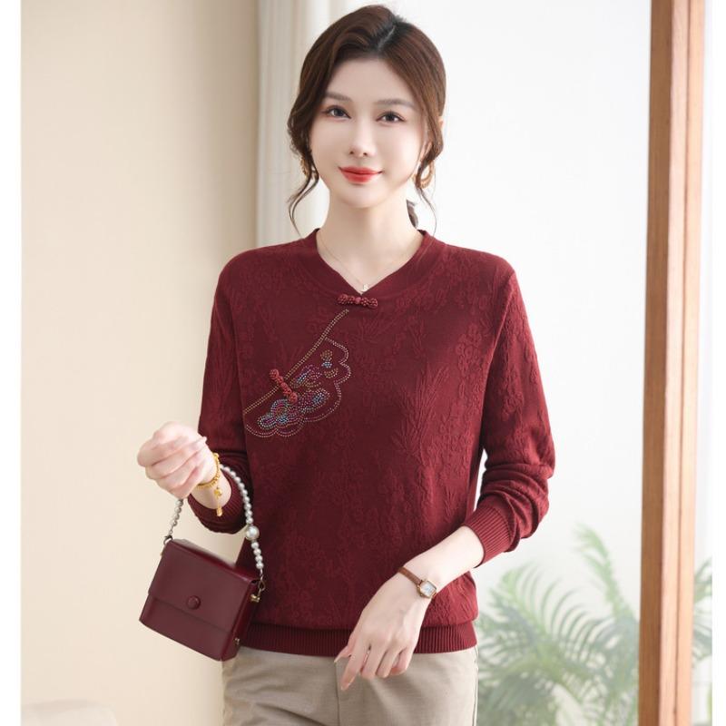 New Medium-knitted Bottoming Knitted Sweater, Baita Top, Mother Outfit, Autumn and Winter Fashion Cheongsam Collar Sweater