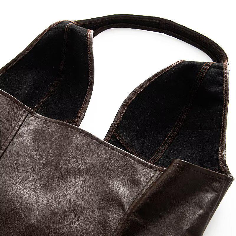 2025 Spring Women's Euro-American Style Halter Tie-Up Cutout PU Crop Vest