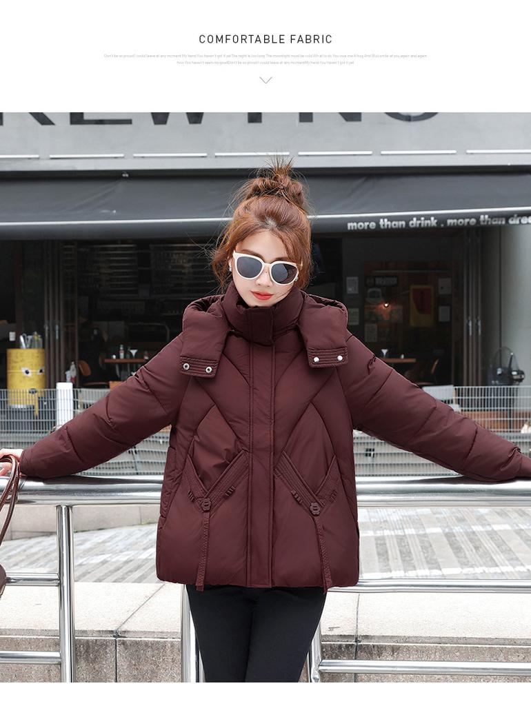 Women’s Short Hooded Windproof Thicken Warm Winter Jacket With Raglan Sleeves