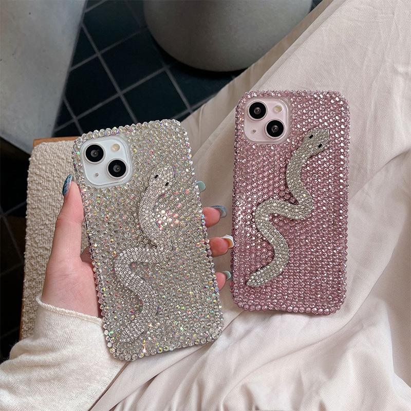 Three-dimensional Rhinestone Snake for IPhone17promax Mobile Phone Case for Apple 16plus Full Diamond 15 Protective Case Fashion