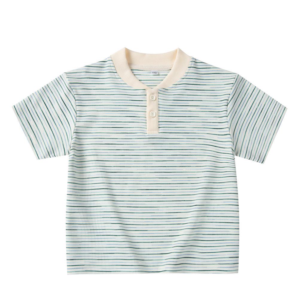 2026 Summer Kids Striped Short Sleeve Henley Shirt - High Stretch, Wrinkle-Resistant, Loose Fit 140 cm зелёный
