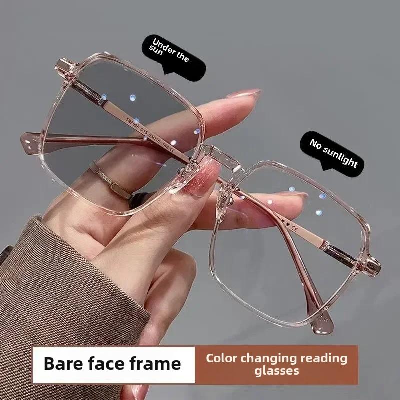 Large Frame Reading Mirror Photochromic Anti Blue Light Reading Glasses for Men Women Fashion Trend Personalized Brand Design