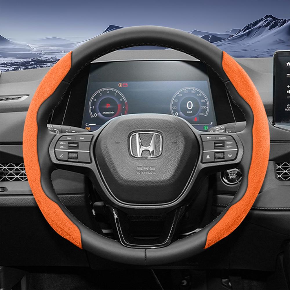 Suitable for Honda Sports Suede Steering Wheel Cover with Split Snap-On Design for Cr-V Civic Hr-V Zr-V Vezel City Amaze Fit Jazz Accord