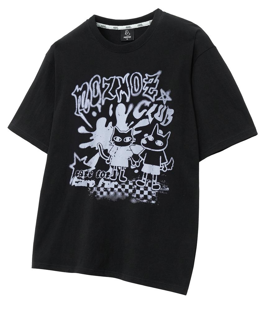 MOZMOZ Friendship Oversized Graphic Short Sleeve T-Shirt Black