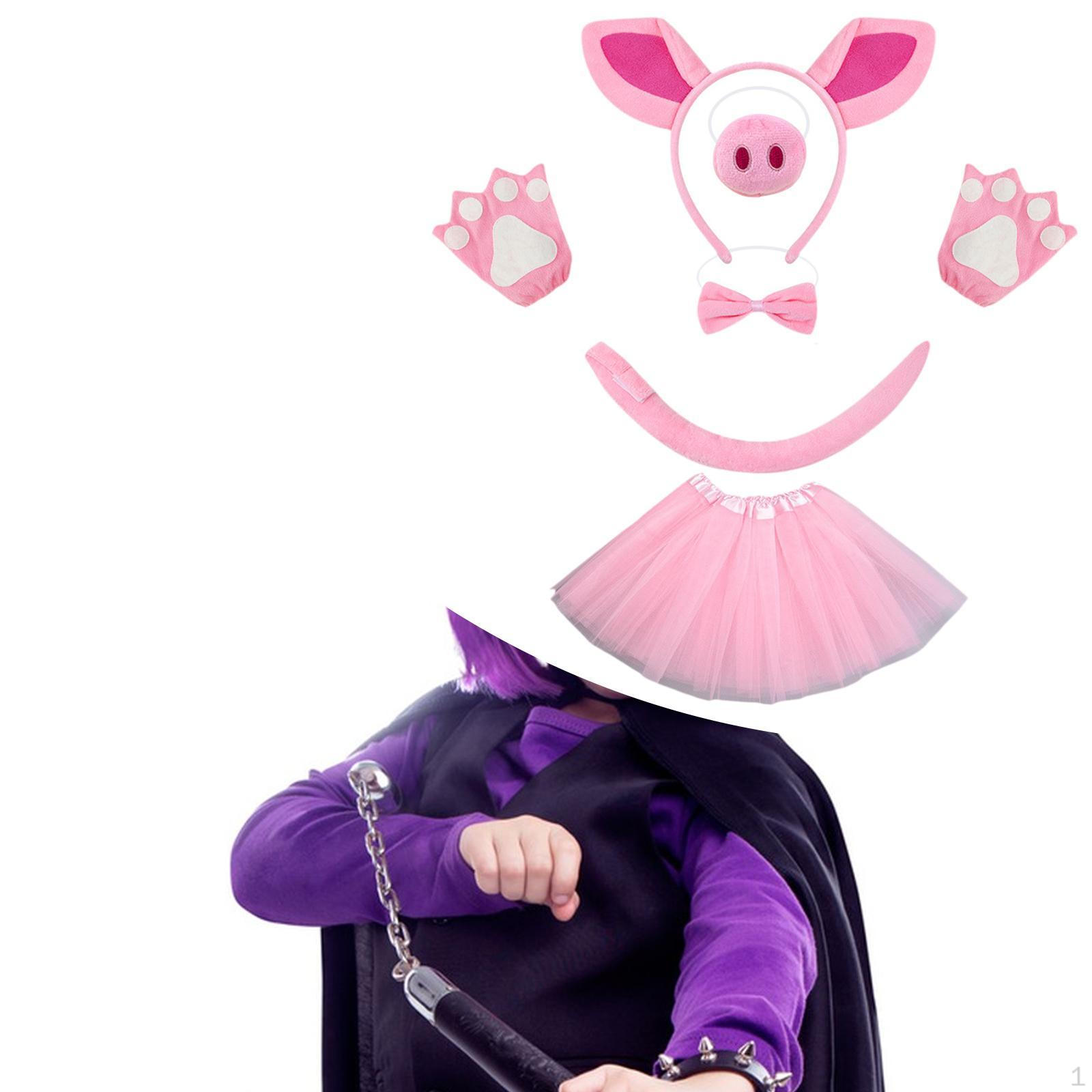 

Аксессуары для костюма животного свиньи Уши Повязка на голову Нос Галстук-бабочка Хвост для наряда Pink Skirt