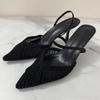 Fashion Pointed Toe High Heels Women Sandals Woven Mesh Design Slingbacks Summer Footwear Breathable Hollow Out Female Dress Shoes