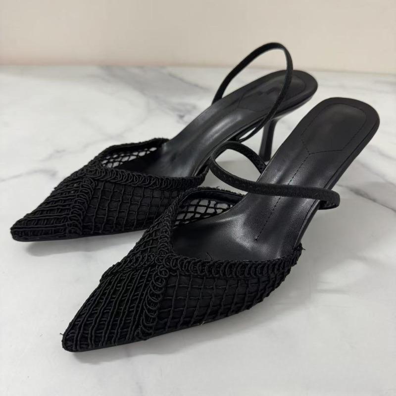 

Fashion Pointed Toe High Heels Women Sandals Woven Mesh Design Slingbacks Summer Footwear Breathable Hollow Out Female Dress Shoes 36