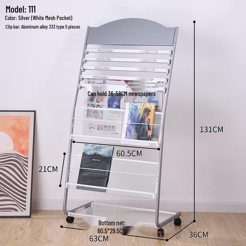 Floor-Standing Magazine, Newspaper, and Book Display Rack for Promotional Material and Office Storage
