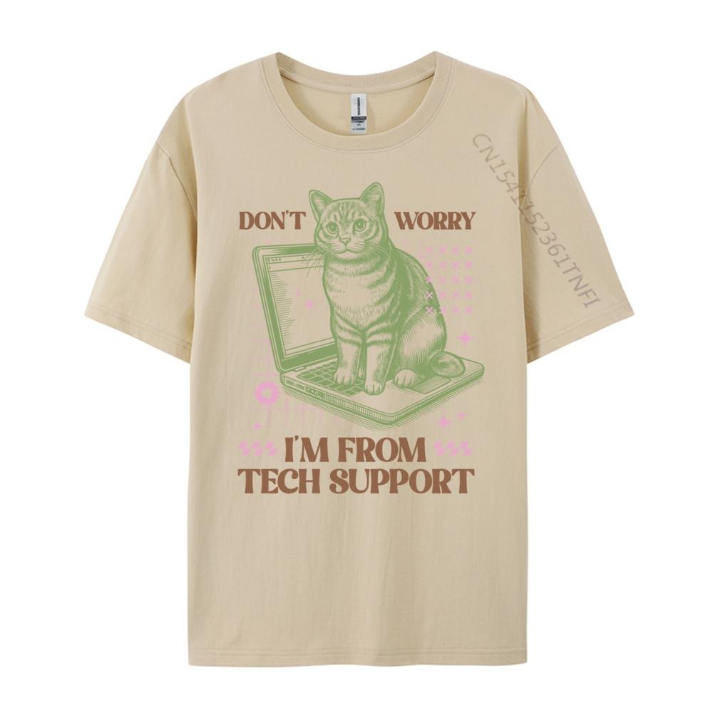 Don T Worry I M From Tech Support Computer Cat Graphic Shirts Short Sleeve T-Shirt Men's Clothing Punk Style