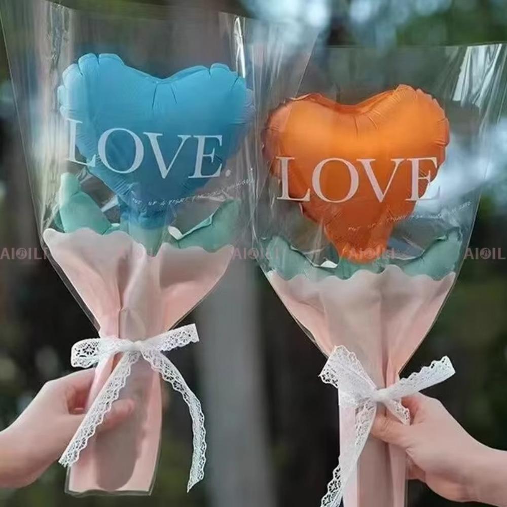 10pcs Colorful Heart Bouquet Foil Balloon Thickened Flower Balloons  Valentine's Day