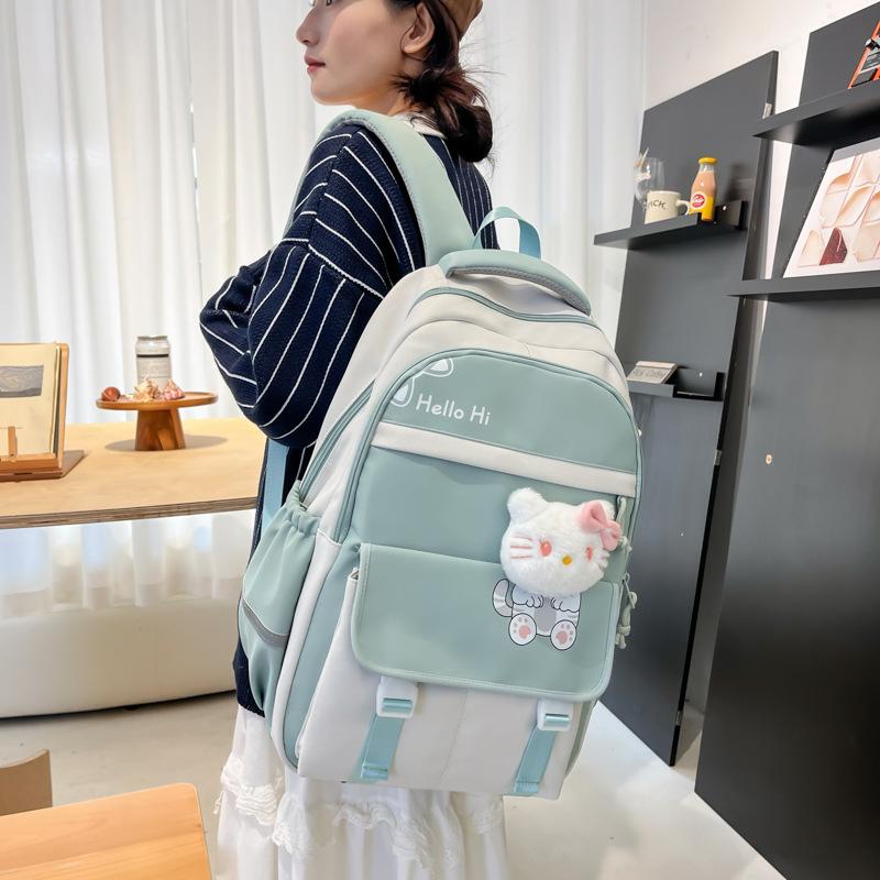 Rucksack Damen Neu Große Kapazität Koreanische Version Campus Stil Freizeitrucksack Kontrastierende Buchstaben Nylon Studenten Schultasche