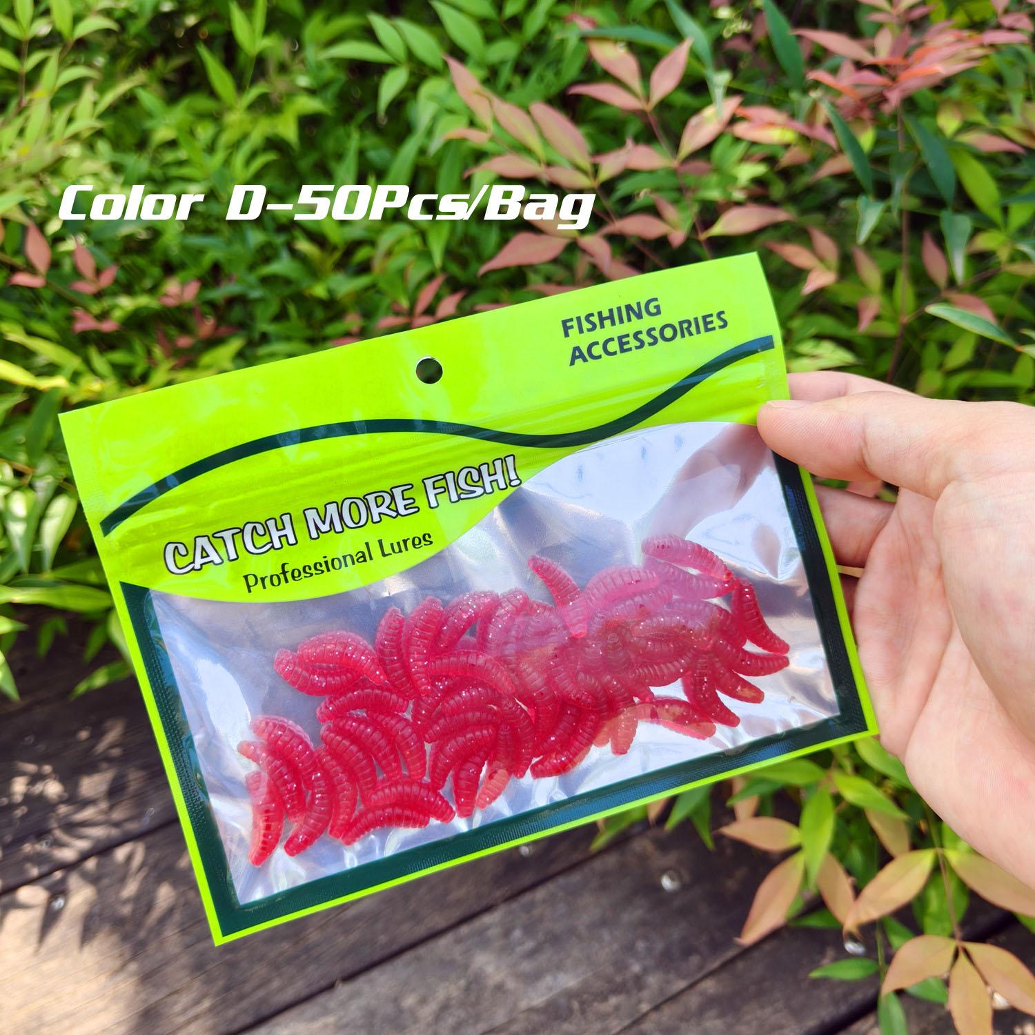 50Pcs/ bag Maggot Grub Soft Fishing Lure Bionic Maggots Shape Bait Simulation Bread Worm Bait for Freshwater Seawater
