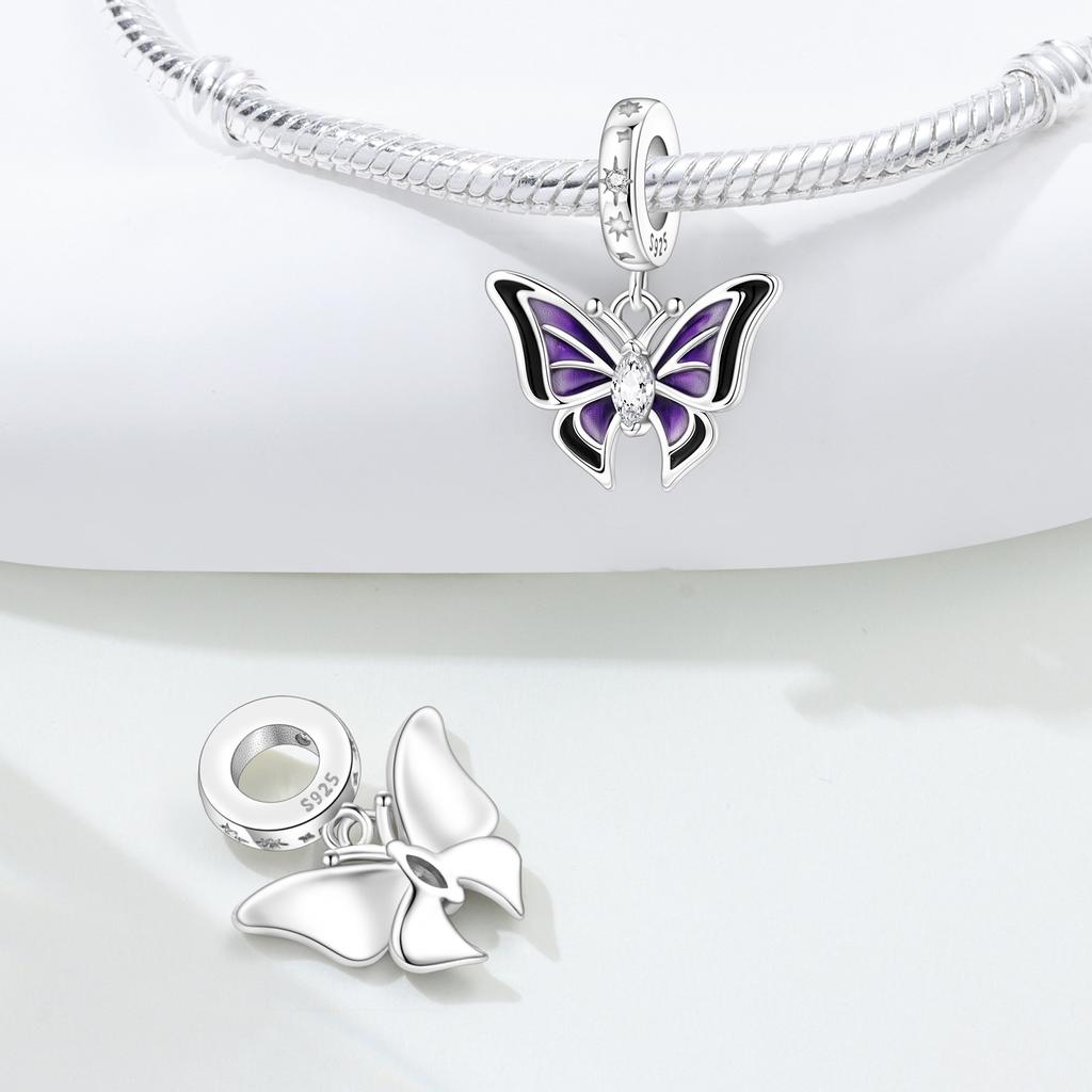 Copper Purple Butterfly Insect Beads Original Pendants Bracelet Charm Jewelry Party Diy Trendy Gifts