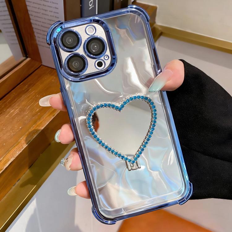 Heart-shaped Mirror Electroplated TPU + Acrylic Phone Case with Holder
