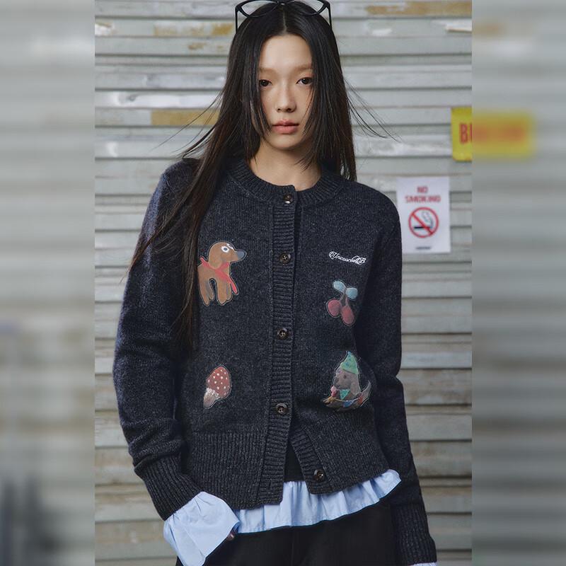 UNIFREE Women's Retro Academy Dog Patch Knit Cardigan