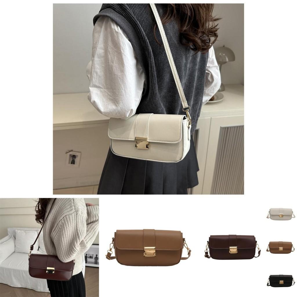 Stylish Vintage Chic Lock Buckle Small Square Bag For Women In Black White And Khaki