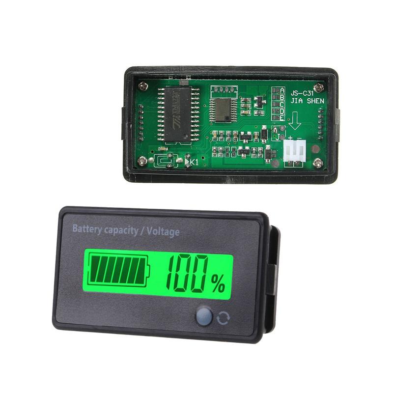 Dc 12V-72V Car Battery Gauge Lithium Battery Capacity Meter Tester Front On/Off Button Battery Capacity Meter Indicator