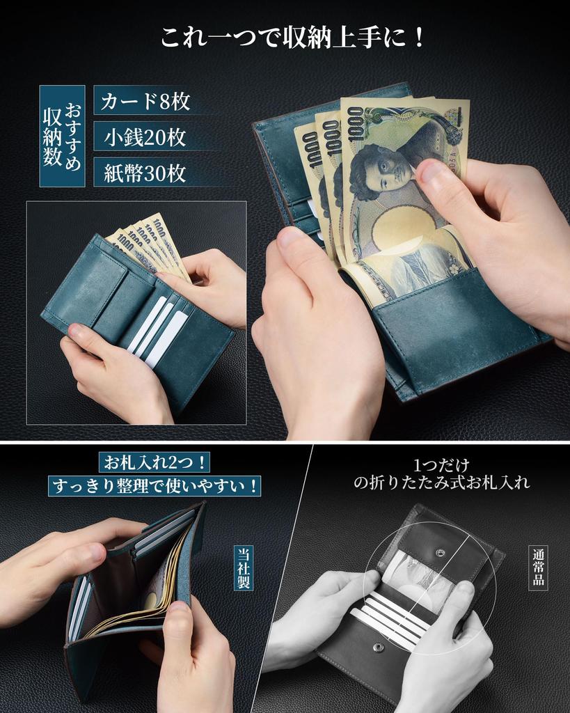 Kawaoto Bifold Made In Japan with Genuine Pueblo Slim and Features Two Bill Crafted by Top Leather Ideal for Business and Financial Gift Men's Wallet,