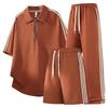 Half-link Striped Polo Shirt Sports Suit Casual Pants Three-piece Set T-shirt Men's Quarter Pants Trousers