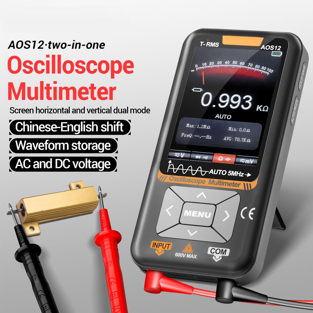 2 in 1 Handheld Oscilloscope & Multimeter, 5MHz Bandwidth, 48MSa s Sampling Rate, 3.2  Color TFT Screen, True RMS,