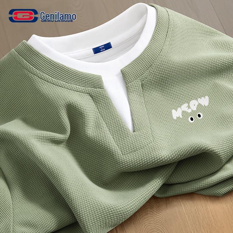 GENIOLAMODE Men s Waffle Knit Layered Look Long Sleeve Tee 3XL