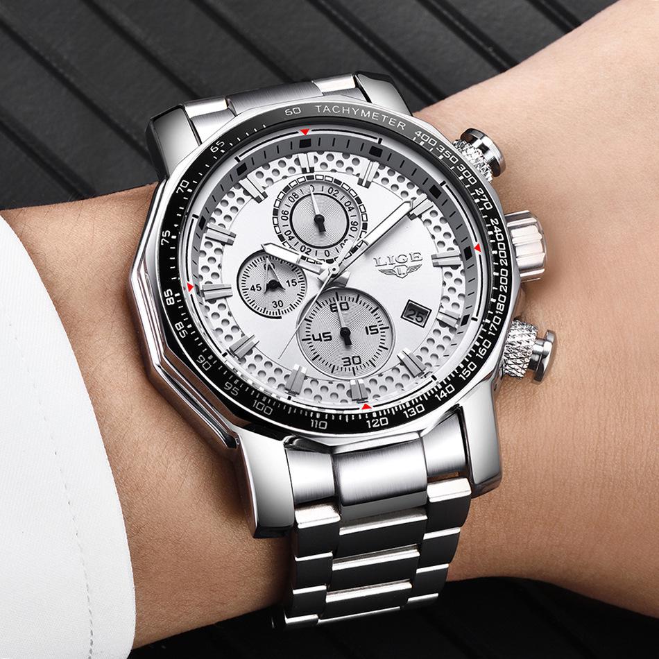 LIGE Men's Multi-function Waterproof Steel Watch with Calendar
