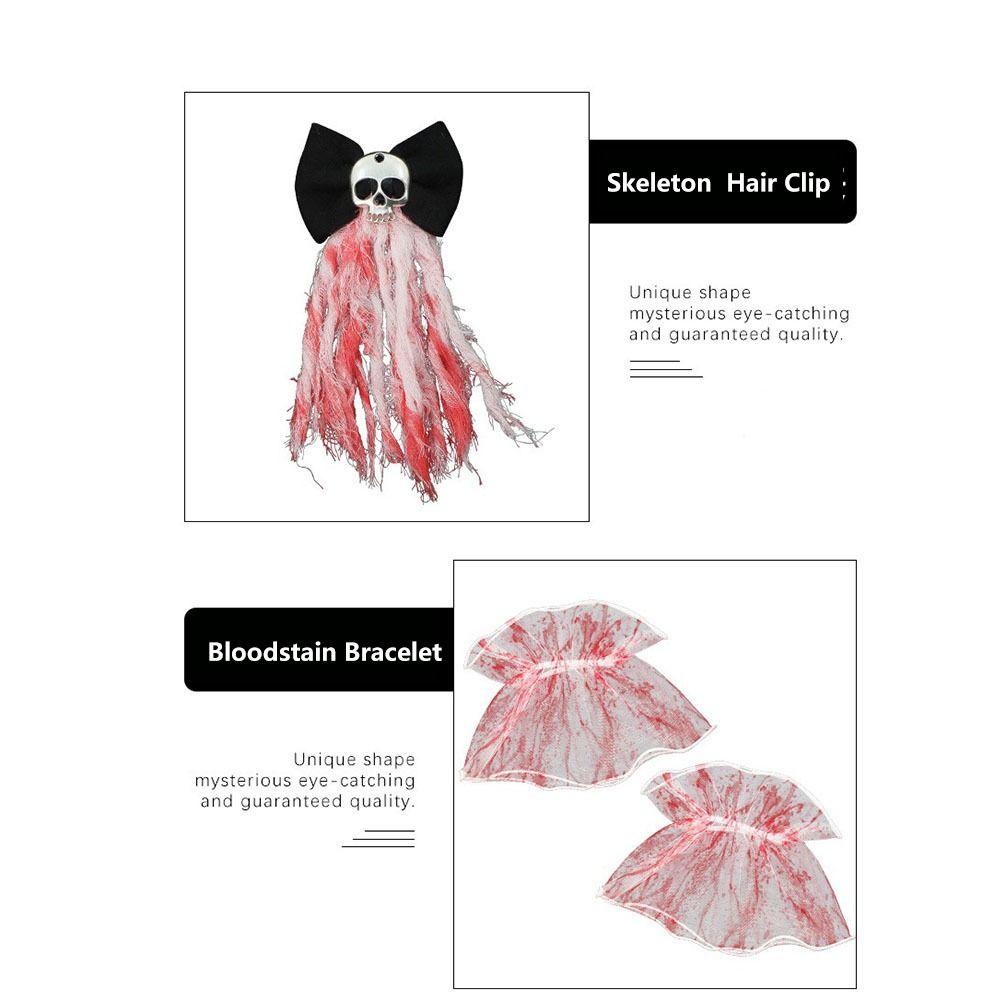 Bloodstain Halloween Bridal Headwear Rose Skeleton Hand Rose Hairpin Ghost Bride Set Dress Up