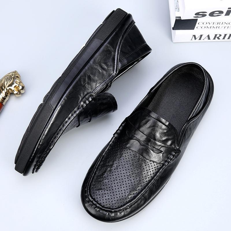 Leather Doudou shoes new breathable loafer tide shoes men's versatile one-pedal driving hollow casual leather shoes