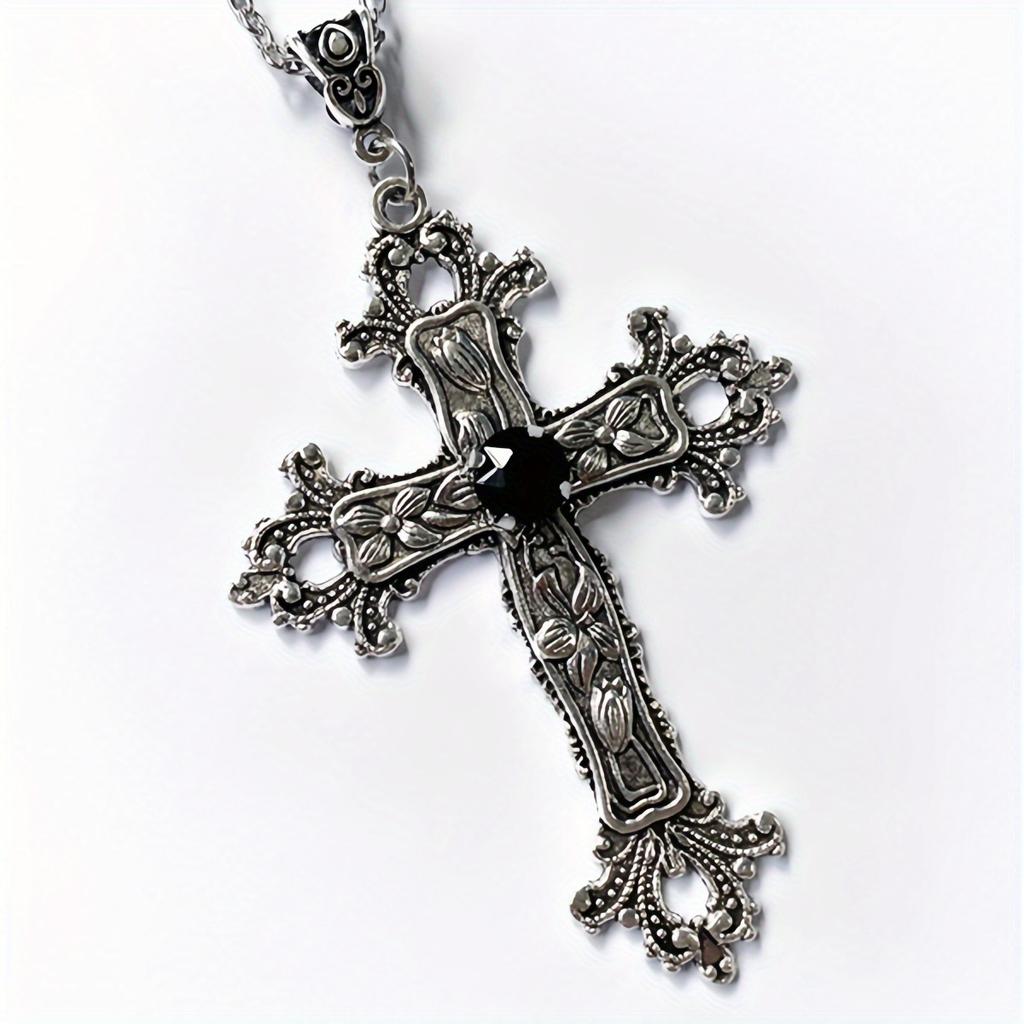 2pcs Y2K Punk Rhinestone Big Cross Pendant Necklaces for Women Men Gothic Irregular Cross Clavicle Chain Necklaces