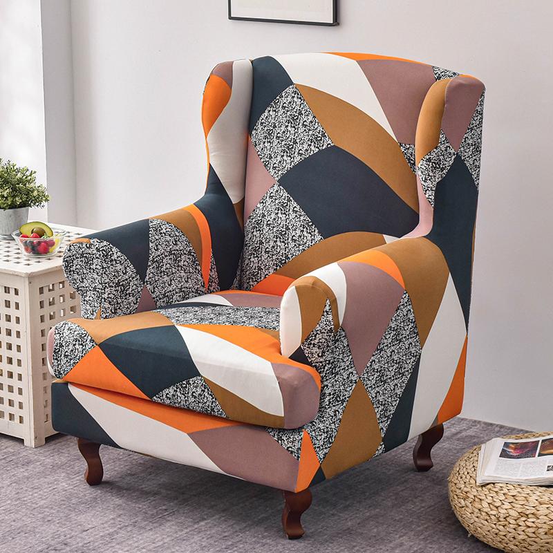 Wingback Chair Slipcover 2 Pieces/set Stretch Sofa Cover Armchair Cover Couch Furniture Protector Elastic Bottom for Living Room
