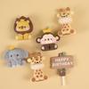 1set Animal Cake Topper Lion Giraffe Fox Koala Palm Leaves Cake Topper For Kids Safari Birthday Cake Decoration Wild One Party