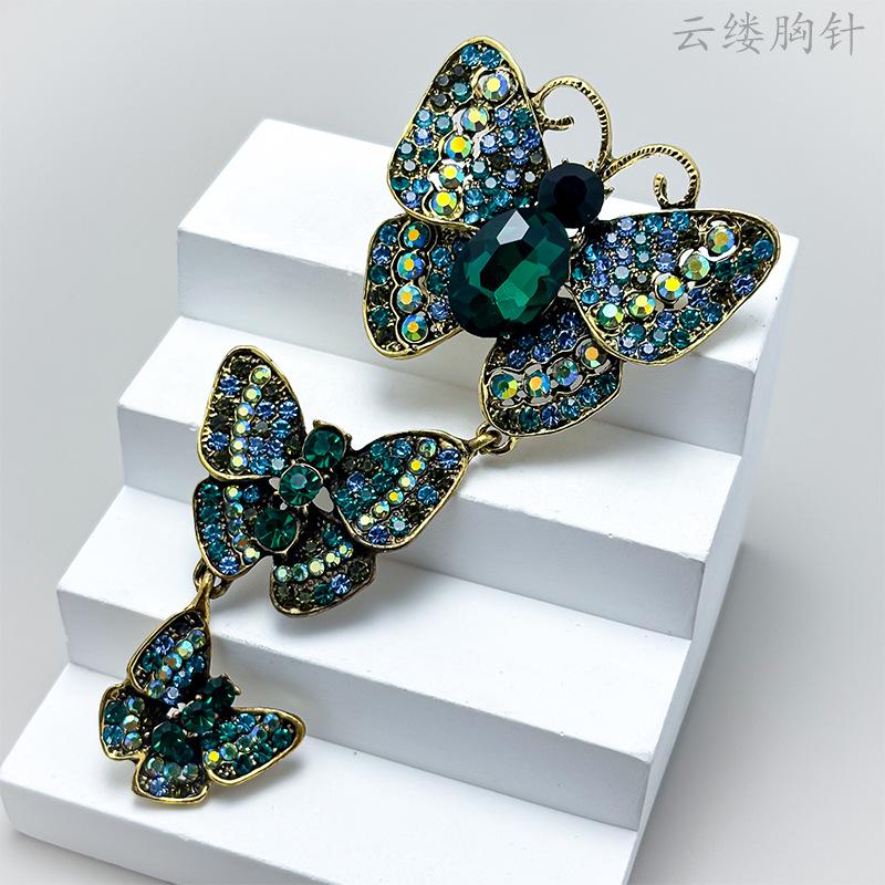 Butterfly Diamond Brooch Niche Design Long Suit Rhinestone Retro Insect Pin High-end Butterfly Brooch